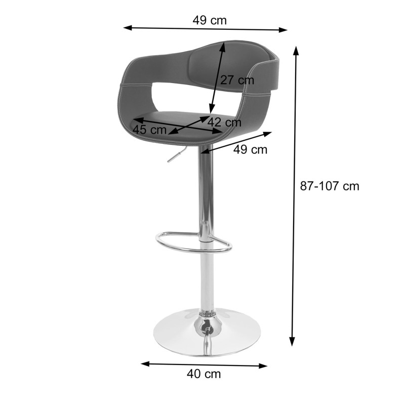 Tabouret de bar chaise de bar tabouret de comptoir, design rétro, bois simili cuir - noir