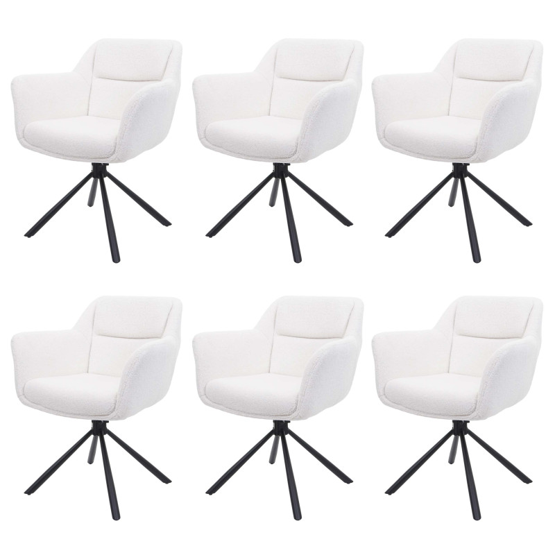 Lot de 6 chaises de salle à manger , pivotante Auto-Position, tissu/textile - bouclé-blanc