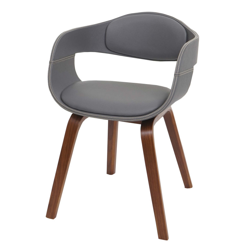Chaise de salle à manger design rétro bois courbé similicuir - gris mat