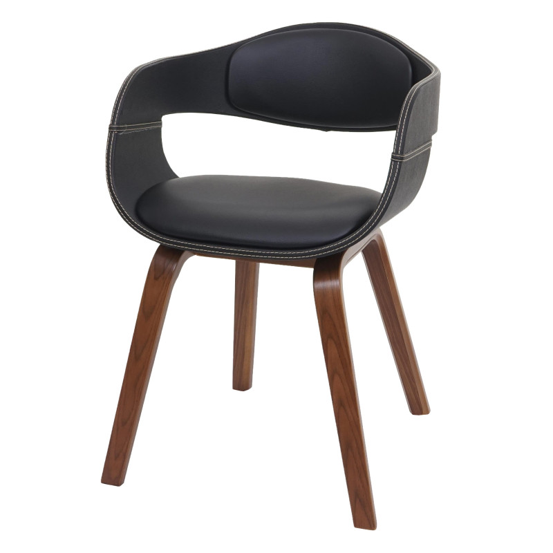 Chaise de salle à manger design rétro bois courbé similicuir - noir