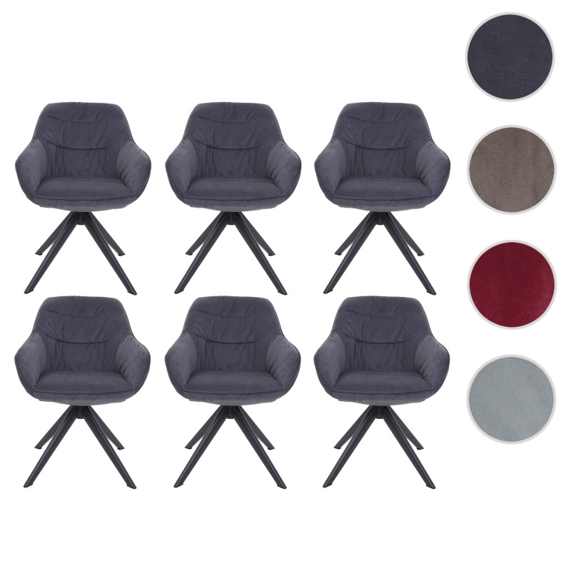 Lot de 6 chaises de salle à manger  rembourrée Chaise avec accoudoirs, pivotante, métal - tissu/textile gris