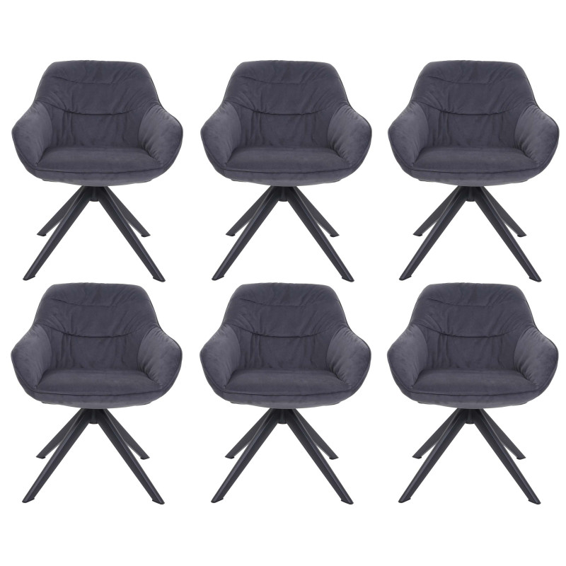 Lot de 6 chaises de salle à manger  rembourrée Chaise avec accoudoirs, pivotante, métal - tissu/textile gris