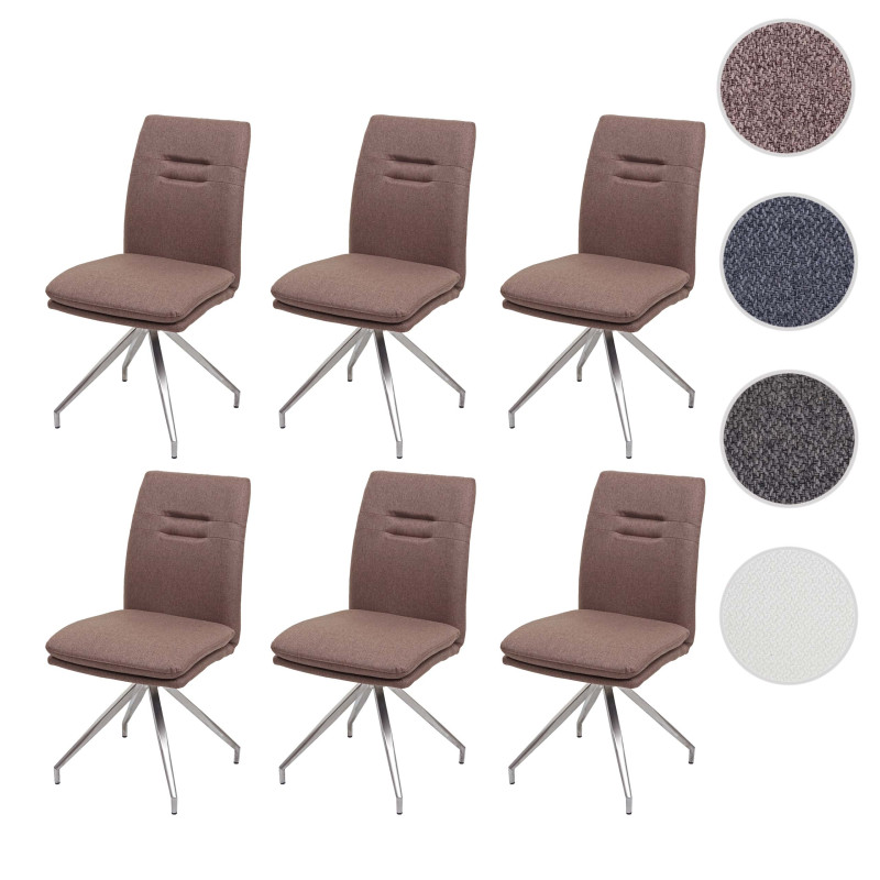 Lot de 6 chaises de salle à manger  fauteuil chaise, tissu/textile inox brossé - crème-beige