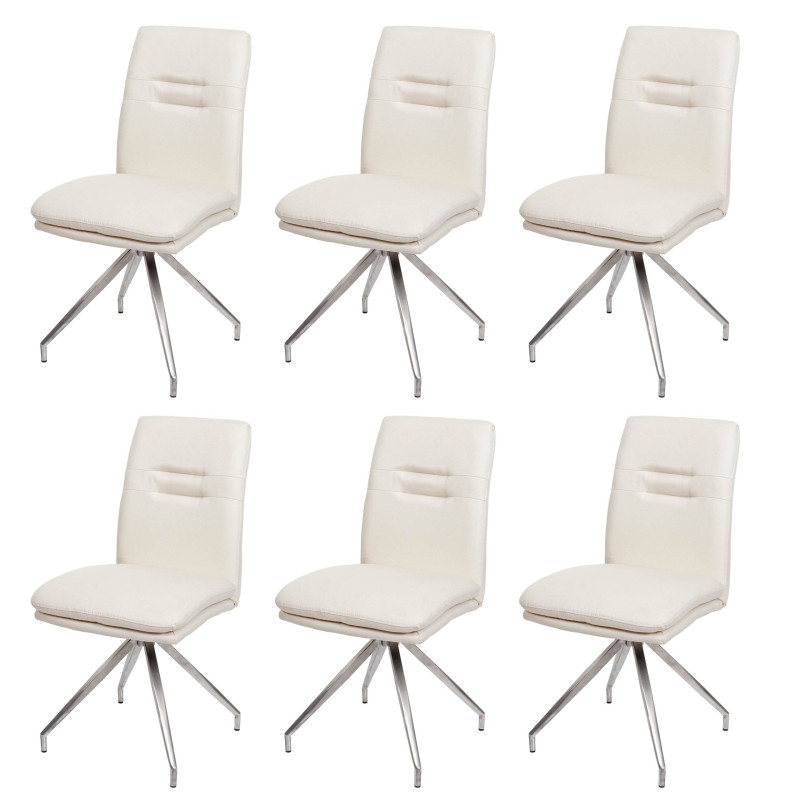 Lot de 6 chaises de salle à manger  fauteuil chaise, tissu/textile inox brossé - crème-beige