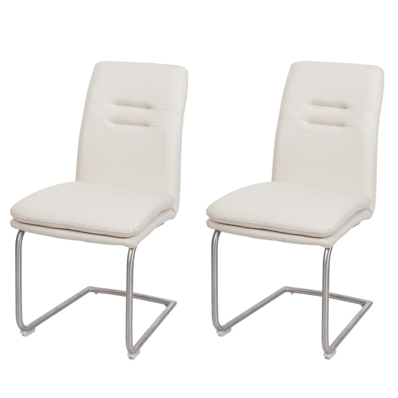 Lot de 2 chaises de salle à manger tissu/textile inox brossé - crème-beige