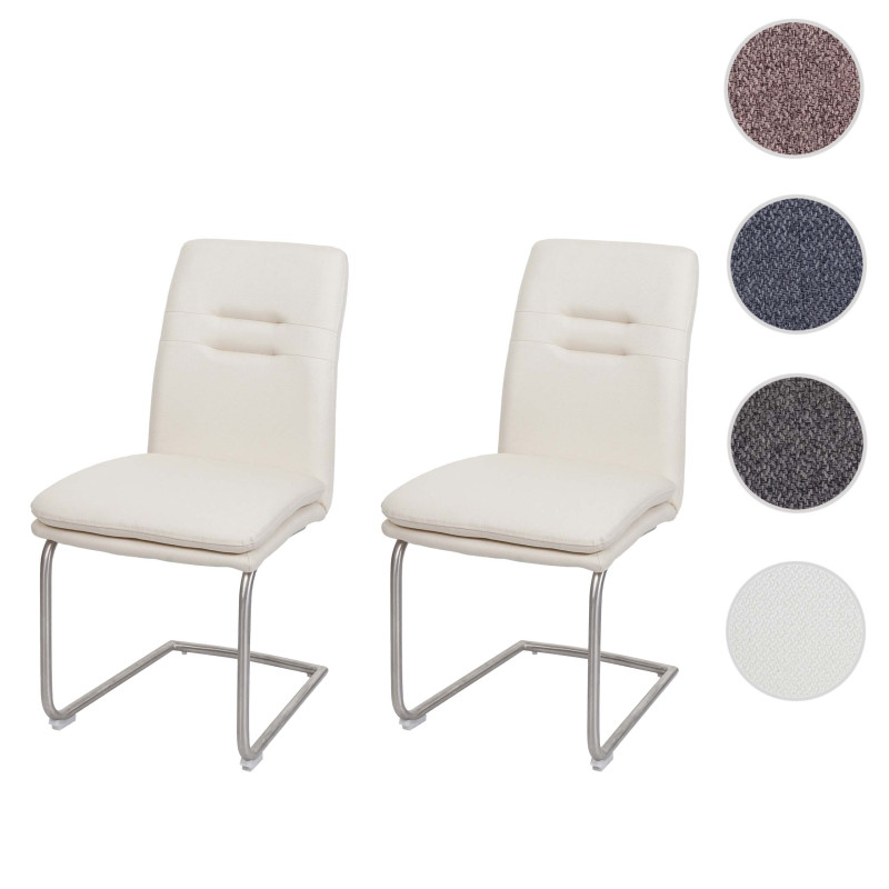 Lot de 2 chaises de salle à manger tissu/textile inox brossé - crème-beige