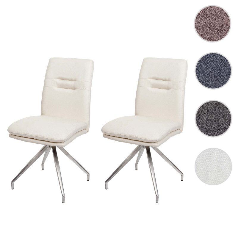 Lot de 2 chaises de salle à manger  tissu/textile inox brossé - crème-beige