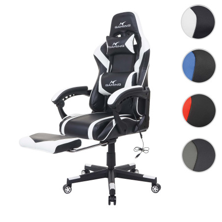 Chaise de bureau chaise de bureau Gaming, repose-pieds USB-Massage, similicuir - noir-rouge