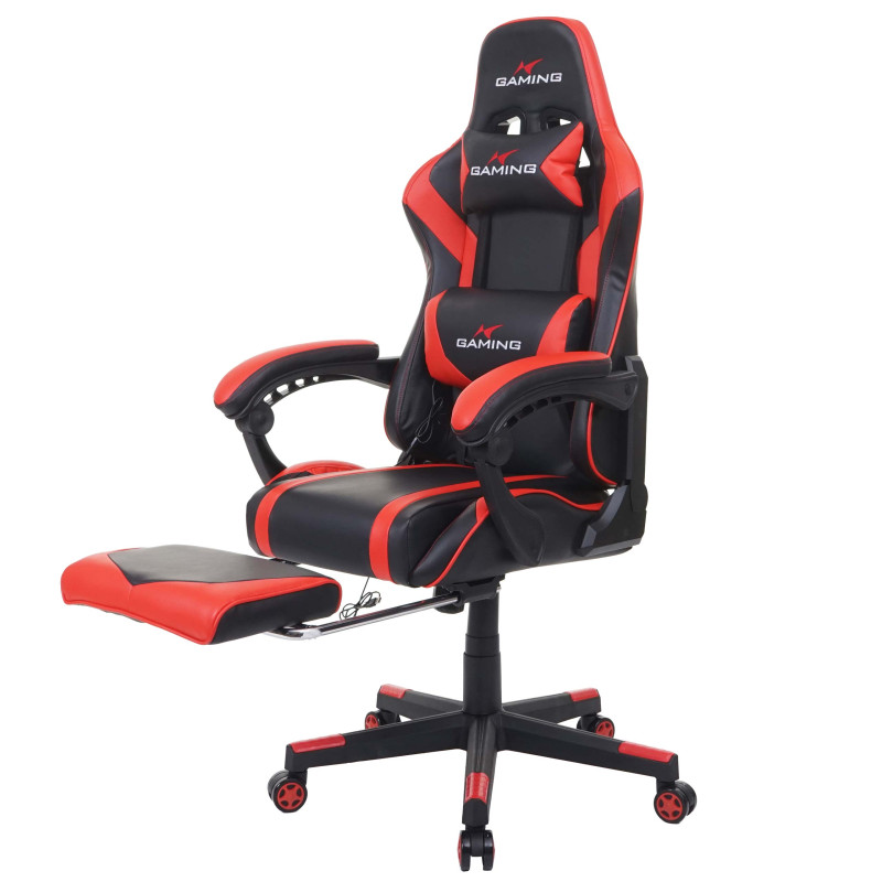 Chaise de bureau chaise de bureau Gaming, repose-pieds USB-Massage, similicuir - noir-rouge