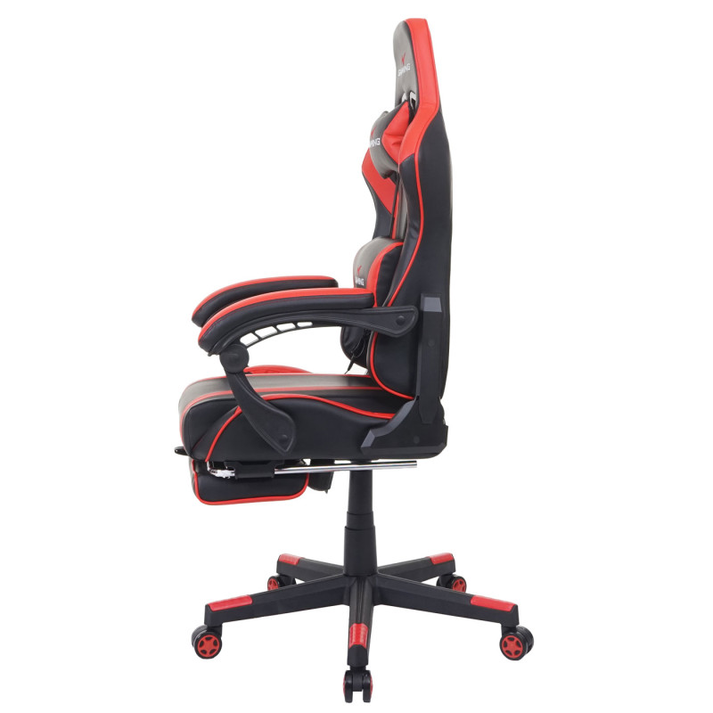 Chaise de bureau chaise de bureau Gaming, repose-pieds USB-Massage, similicuir - noir-rouge
