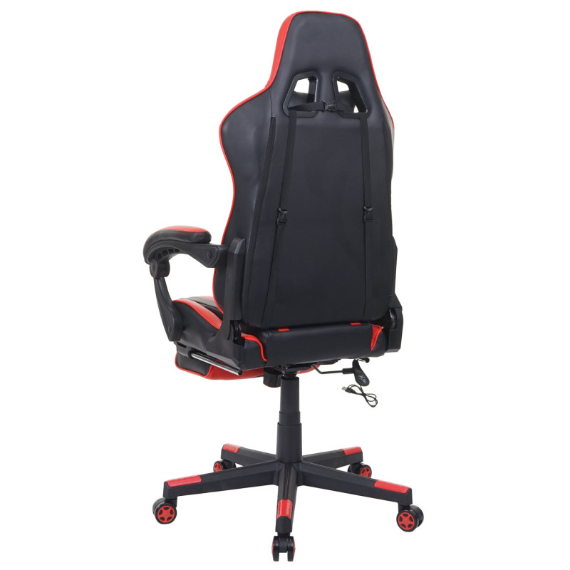 Chaise de bureau chaise de bureau Gaming, repose-pieds USB-Massage, similicuir - noir-rouge