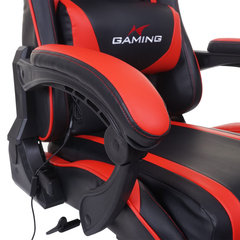 Chaise de bureau chaise de bureau Gaming, repose-pieds USB-Massage, similicuir - noir-rouge