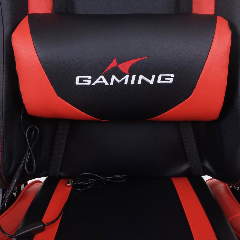 Chaise de bureau chaise de bureau Gaming, repose-pieds USB-Massage, similicuir - noir-rouge