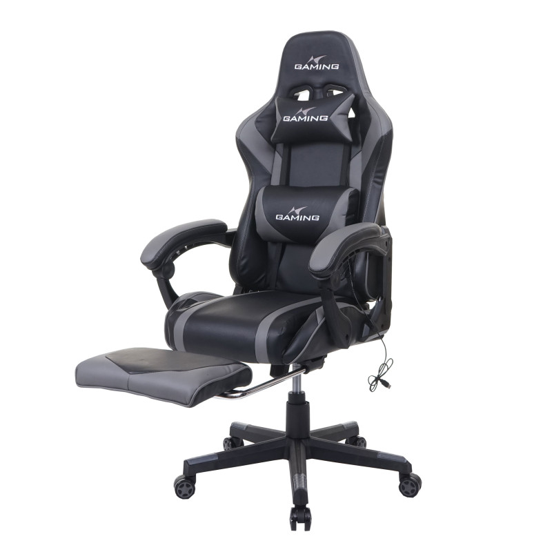 Chaise de bureau chaise de bureau Gaming, repose-pieds USB-Massage, similicuir - noir-gris