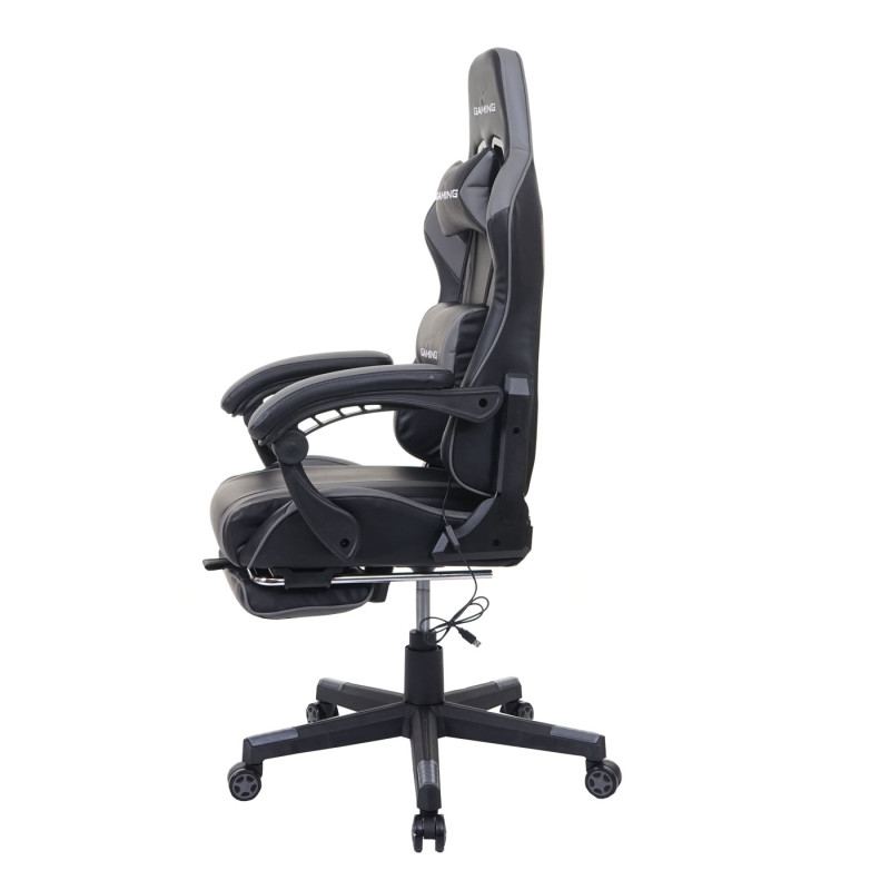 Chaise de bureau chaise de bureau Gaming, repose-pieds USB-Massage, similicuir - noir-gris