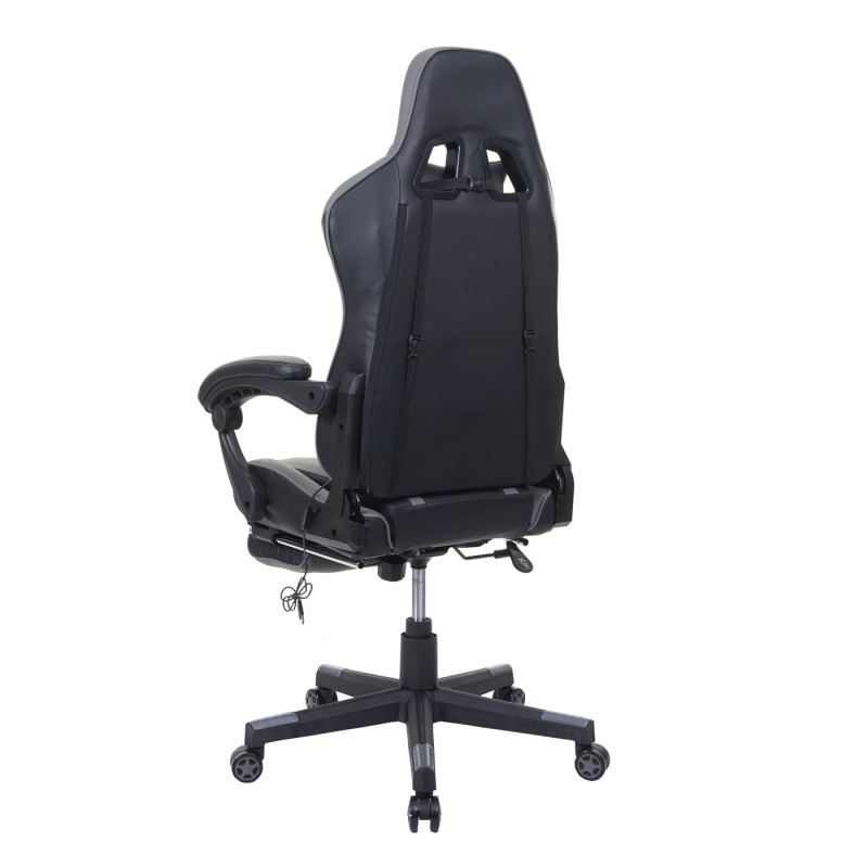 Chaise de bureau chaise de bureau Gaming, repose-pieds USB-Massage, similicuir - noir-gris