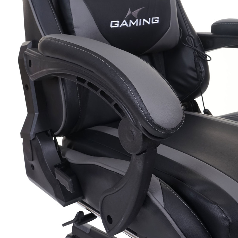 Chaise de bureau chaise de bureau Gaming, repose-pieds USB-Massage, similicuir - noir-gris