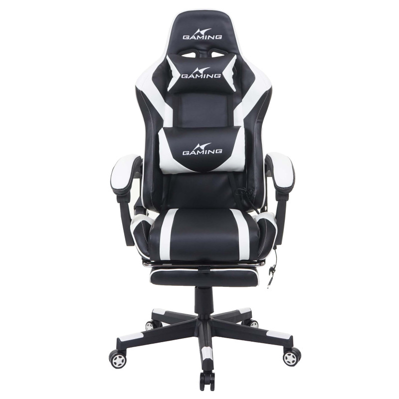 Chaise de bureau chaise de bureau Gaming, repose-pieds USB-Massage, similicuir - noir-blanc