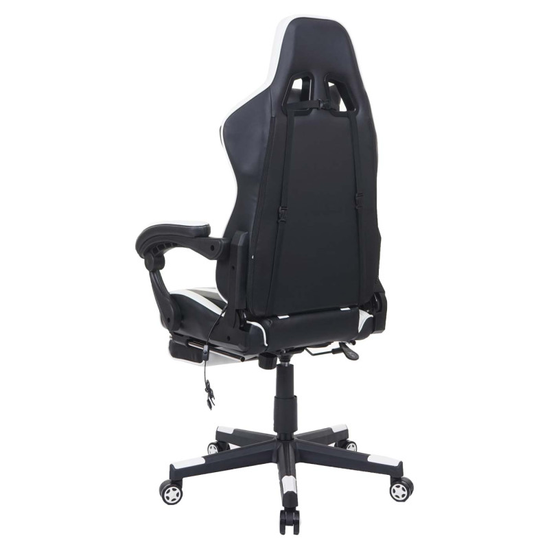 Chaise de bureau chaise de bureau Gaming, repose-pieds USB-Massage, similicuir - noir-blanc