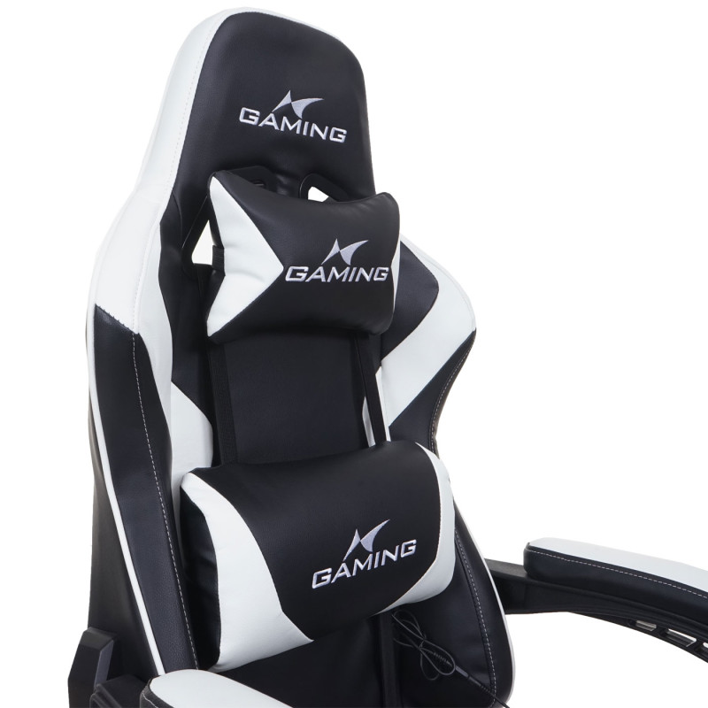 Chaise de bureau chaise de bureau Gaming, repose-pieds USB-Massage, similicuir - noir-blanc