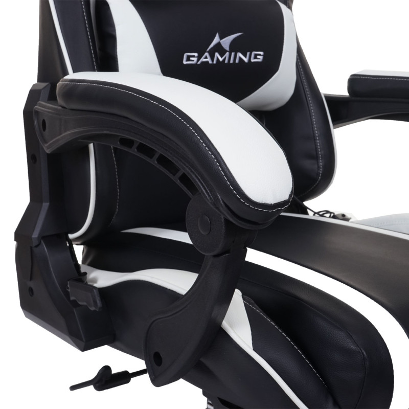 Chaise de bureau chaise de bureau Gaming, repose-pieds USB-Massage, similicuir - noir-blanc