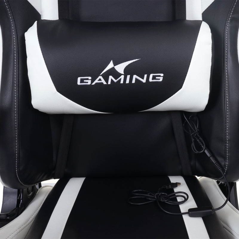 Chaise de bureau chaise de bureau Gaming, repose-pieds USB-Massage, similicuir - noir-blanc