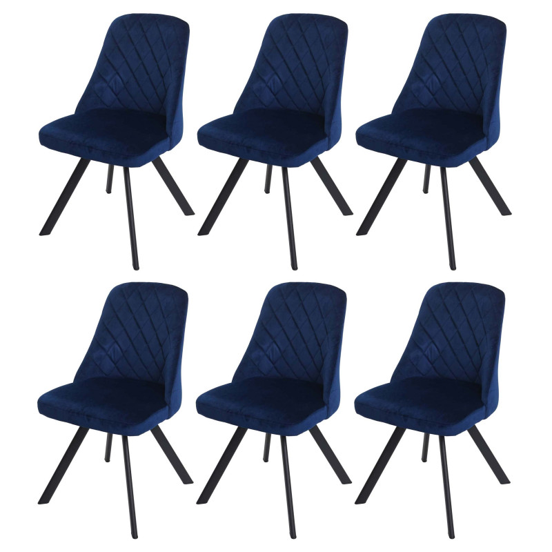 Lot de 6 chaises de salle à manger , métal velours - bleu