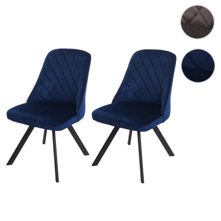 Lot de 2 chaises de salle à manger , métal velours - bleu