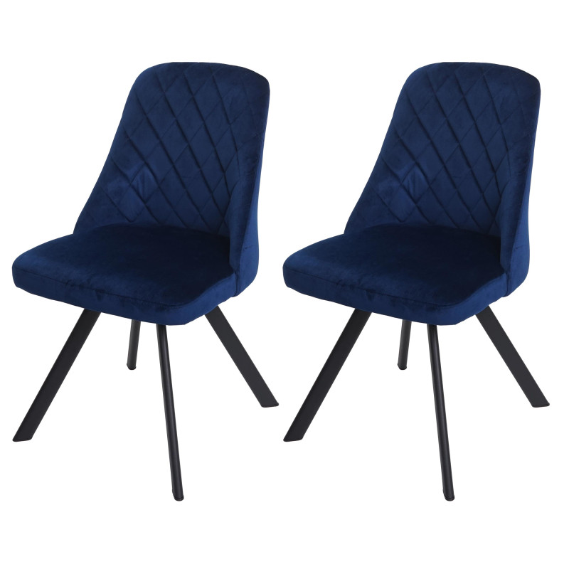 Lot de 2 chaises de salle à manger , métal velours - bleu