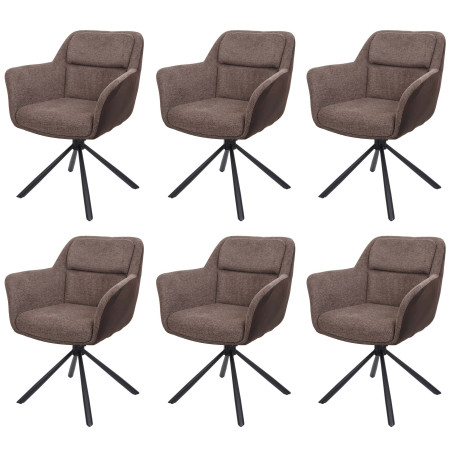 Lot de 6 chaises de salle à manger , pivotante Auto-Position, tissu/textile - similicuir, marron-marron foncé