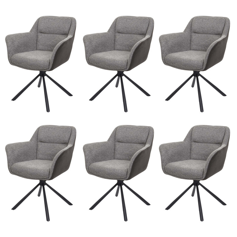 Lot de 6 chaises de salle à manger , pivotante Auto-Position, tissu/textile - similicuir, gris-gris foncé