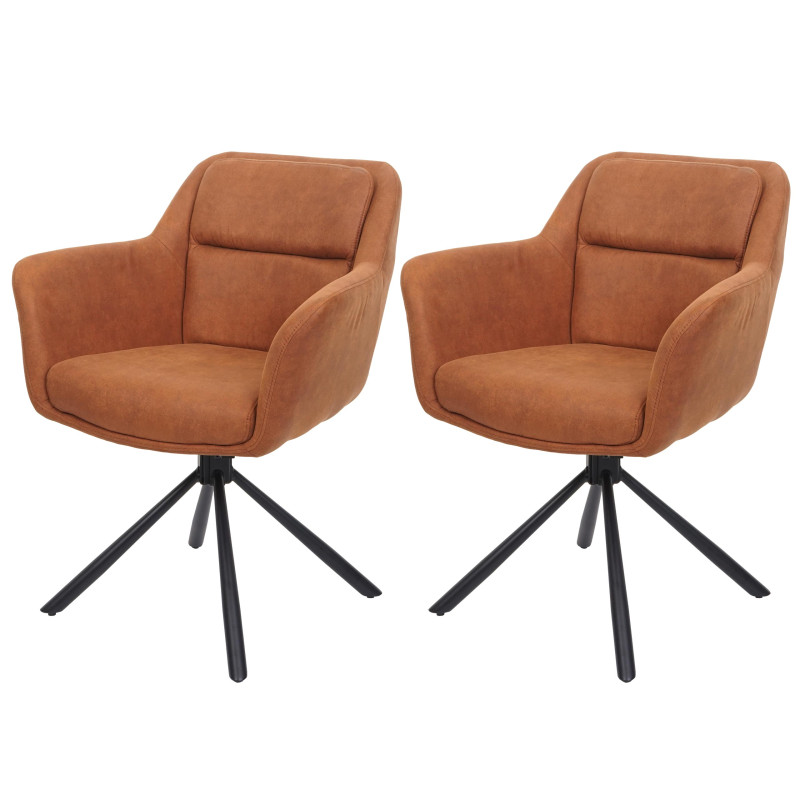 Lot de 2 chaises de salle à manger , pivotante Auto-Position, tissu/textile - aspect daim marron