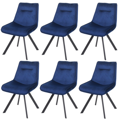 Lot de 6 chaises de salle à manger chaise rembourrée, , métal velours - bleu