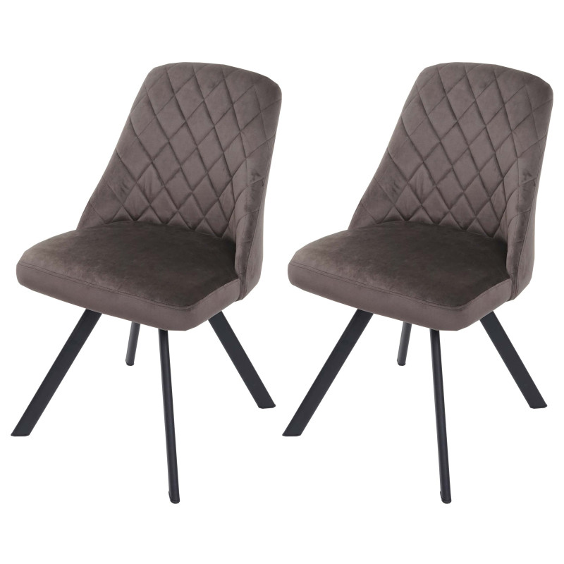 Lot de 2 chaises de salle à manger , métal velours - brun foncé