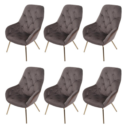 Lot de 6 chaises de salle à manger chaise rembourrée avec accoudoirs, métal - velours, marron clair