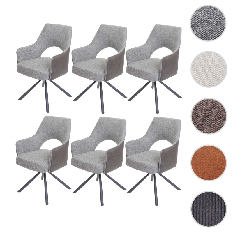Lot de 6 chaises de salle à manger fauteuil de cuisine, pivotant Auto-Position, tissu/textile - corde-gris foncé