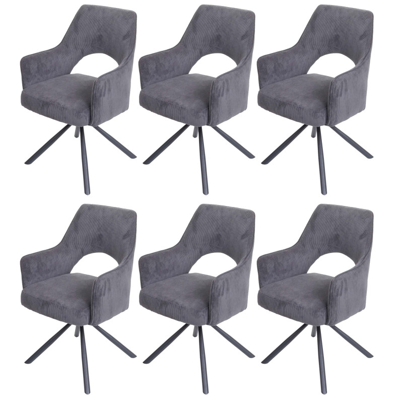 Lot de 6 chaises de salle à manger fauteuil de cuisine, pivotant Auto-Position, tissu/textile - corde-gris foncé