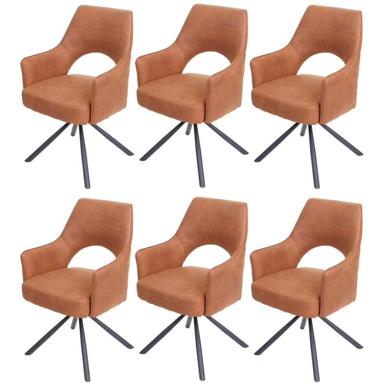 Lot de 6 chaises de salle à manger fauteuil de cuisine, pivotant Auto-Position, tissu/textile - aspect daim brun