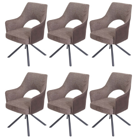 Lot de 6 chaises de salle à manger fauteuil de cuisine, pivotant Auto-Position, tissu/textile - brun-brun foncé