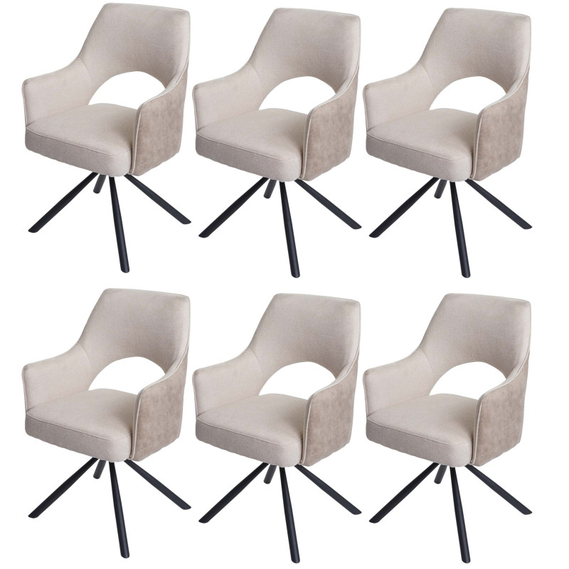 Lot de 6 chaises de salle à manger fauteuil de cuisine, pivotant Auto-Position, tissu/textile - crème