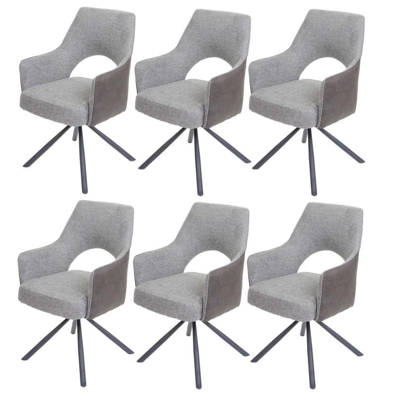 Lot de 6 chaises de salle à manger fauteuil de cuisine, pivotant Auto-Position, tissu/textile - gris-gris foncé