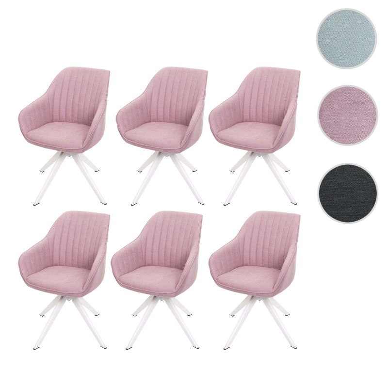 6x Chaise de salle à manger  avec accoudoirs, pivotante tissu/textile - rose