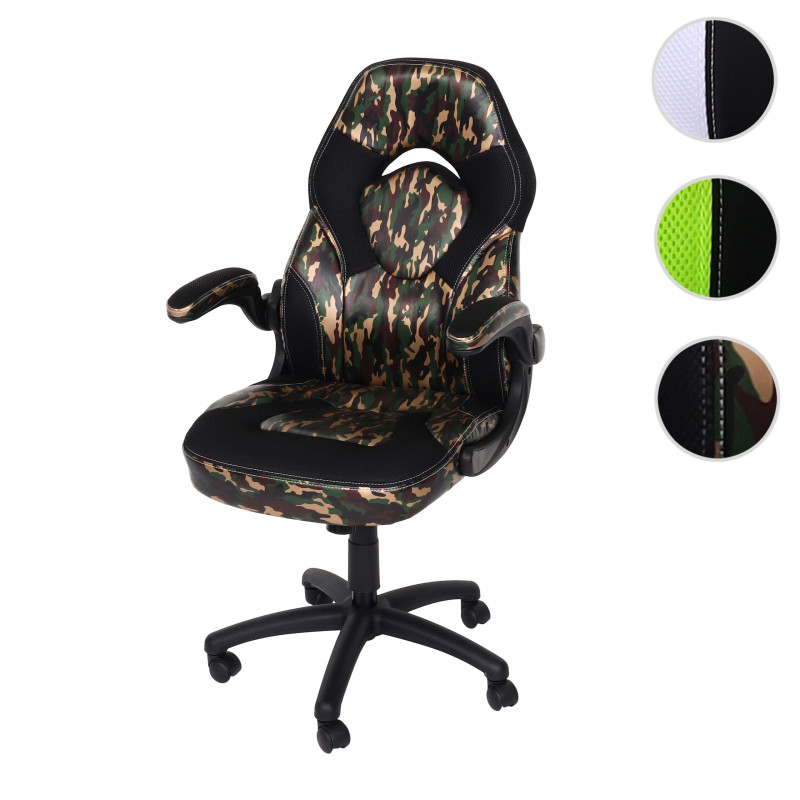 Chaise de bureau chaise pivotante Gaming, ergonomique similicuir - camouflage-noir