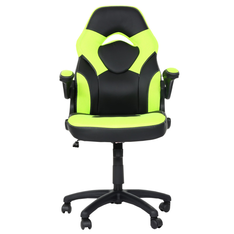 Chaise de bureau chaise pivotante Gaming, ergonomique, accoudoirs réglables, similicuir - noir-vert