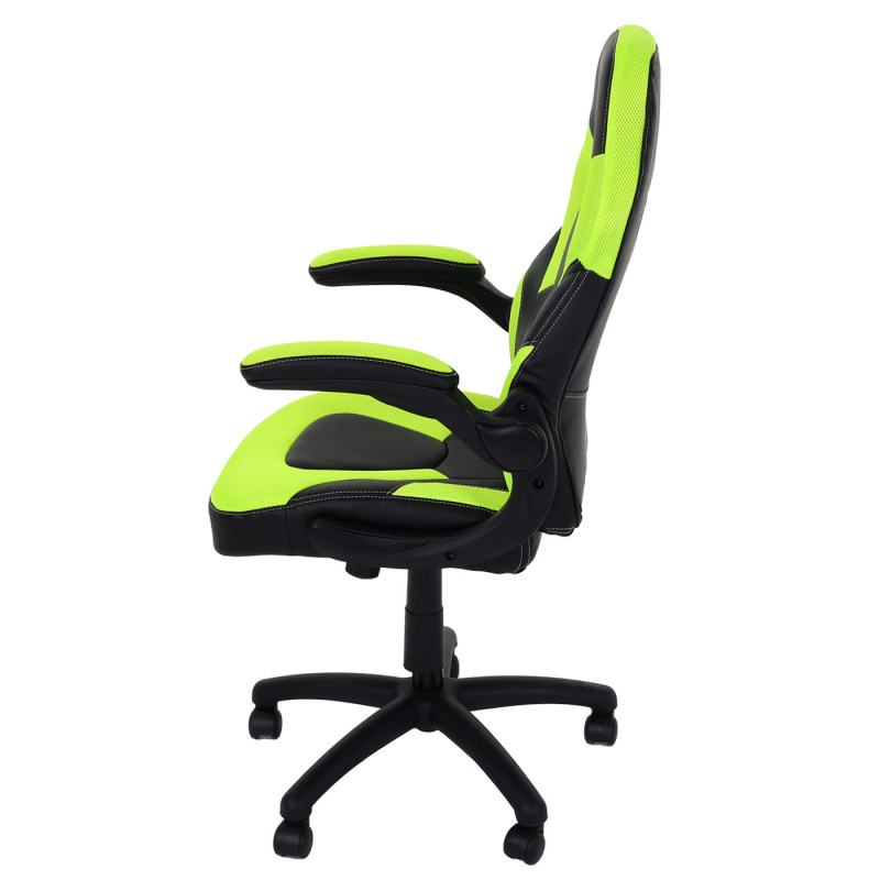 Chaise de bureau chaise pivotante Gaming, ergonomique, accoudoirs réglables, similicuir - noir-vert