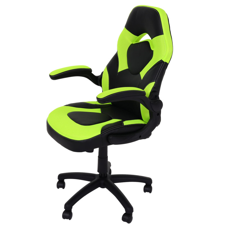 Chaise de bureau chaise pivotante Gaming, ergonomique, accoudoirs réglables, similicuir - noir-vert