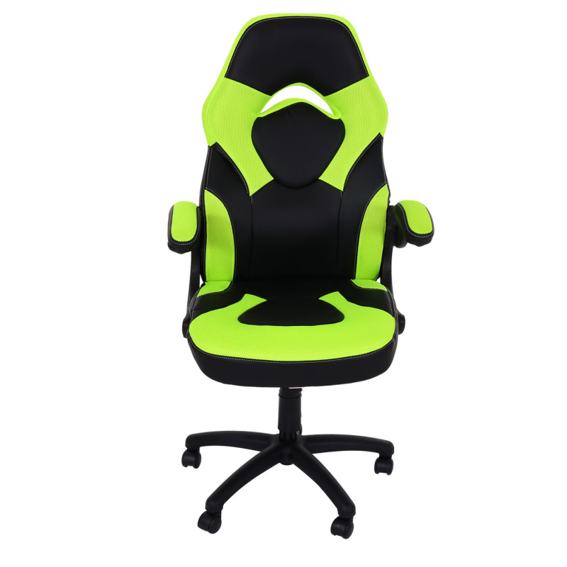 Chaise de bureau chaise pivotante Gaming, ergonomique, accoudoirs réglables, similicuir - noir-vert