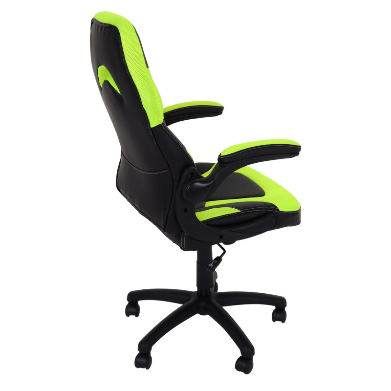 Chaise de bureau chaise pivotante Gaming, ergonomique, accoudoirs réglables, similicuir - noir-vert