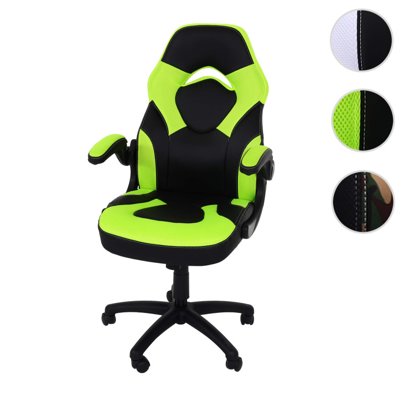 Chaise de bureau chaise pivotante Gaming, ergonomique, accoudoirs réglables, similicuir - noir-vert