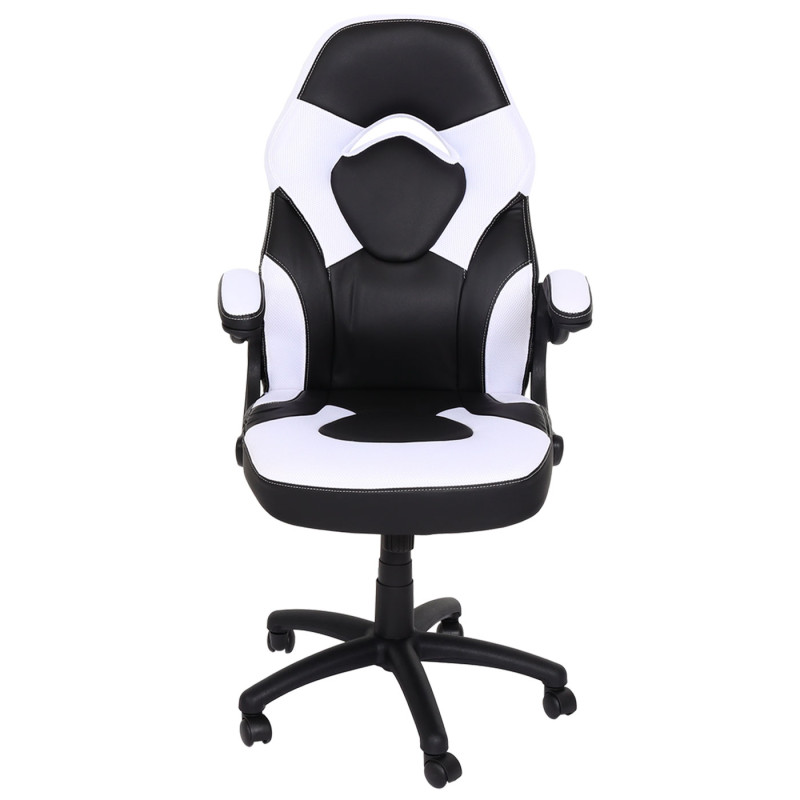 Chaise de bureau chaise pivotante Gaming, accoudoirs réglables, similicuir - noir-blanc